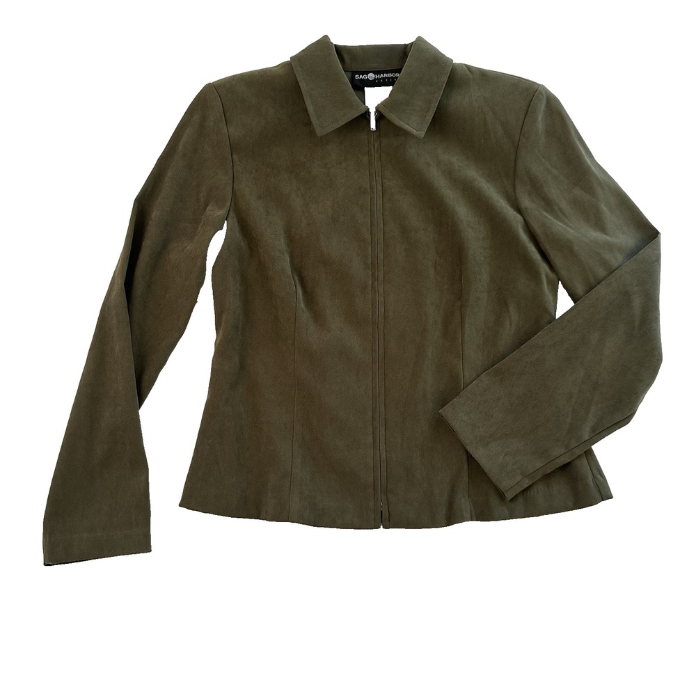 Sag Harbor Petite Women's Jacket Size 4P Green Zip Front Lightweight Coat